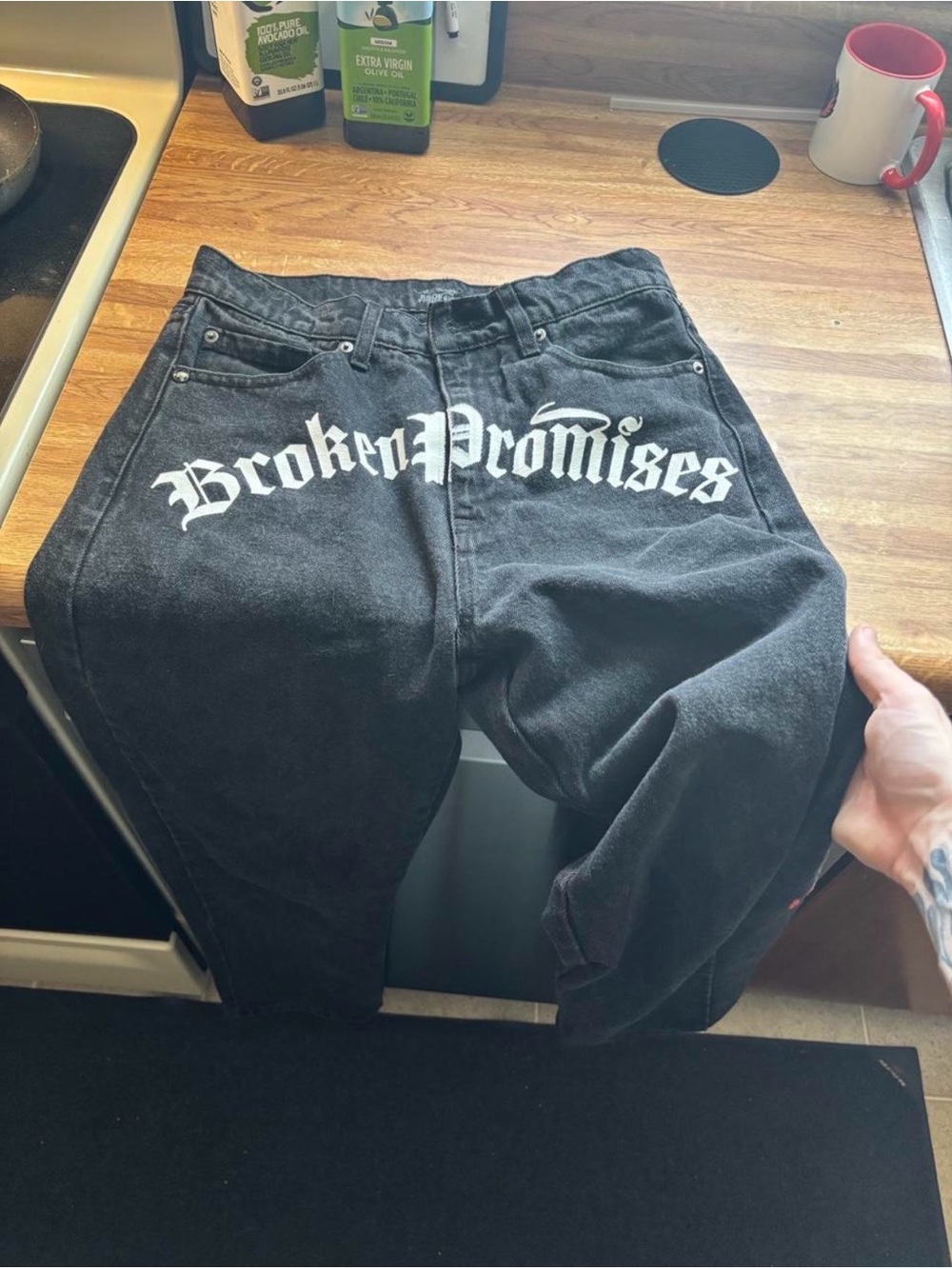 Ed Hardy Black Relaxed Jeans with White 'BrokenPromises' Back Logo